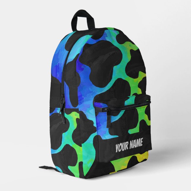 Rainbow Cow Pattern Monogram Printed Backpack (Back Corner Left)