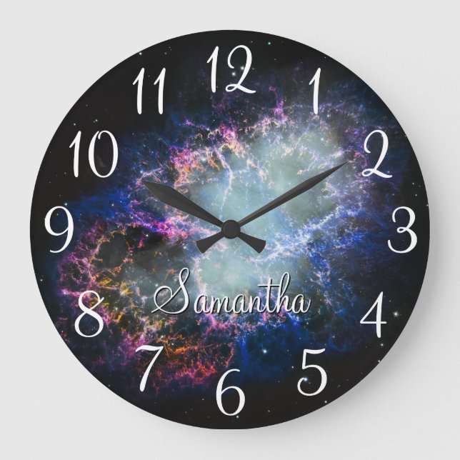 Rainbow Crab Nebula Personalized Large Clock (Front)