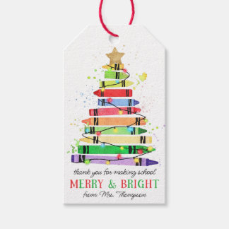 Rainbow Crayon Student Appreciation Christmas Tree Gift Tags