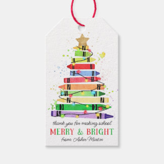 Rainbow Crayon Teacher Appreciation Christmas Tree Gift Tags