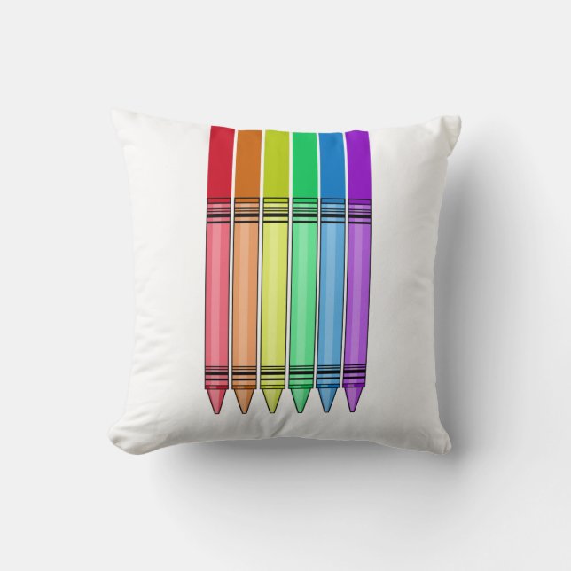 Rainbow Crayon Throw Pillow (Front)