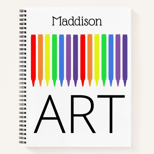 Rainbow crayons, ART sketch or notes, your name Notebook (Front)