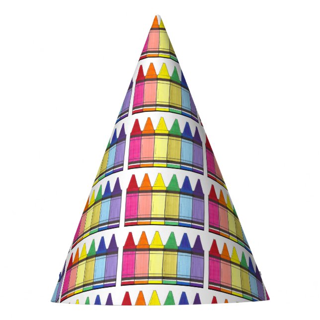 Rainbow Crayons Artist Art Class Birthday Party Hat (Front)