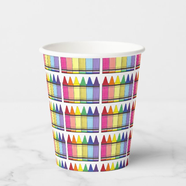 Rainbow Crayons Artist Art Class Birthday Party Paper Cups (Front)