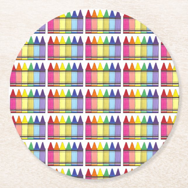 Rainbow Crayons Artist Art Class Birthday Party Round Paper Coaster (Front)
