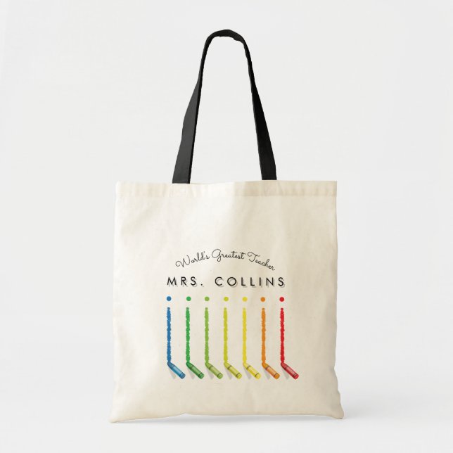 Rainbow Crayons Kindergarten Teacher Gift Tote Bag (Front)