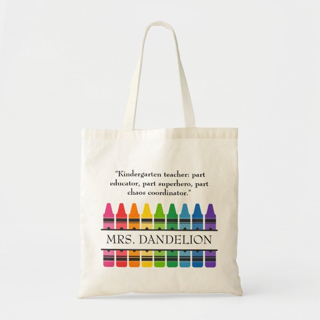Rainbow Crayons Kindergarten Teacher Gift Tote Bag (Front)