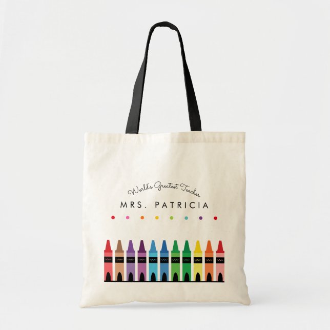Rainbow Crayons Kindergarten Teacher Gift Tote Bag (Front)