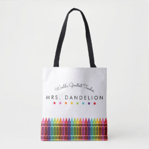 Rainbow Crayons Kindergarten Teacher Gift Tote Bag