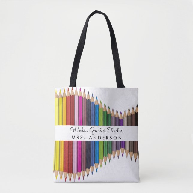 Rainbow Crayons Kindergarten Teacher Gift Tote Bag (Front)