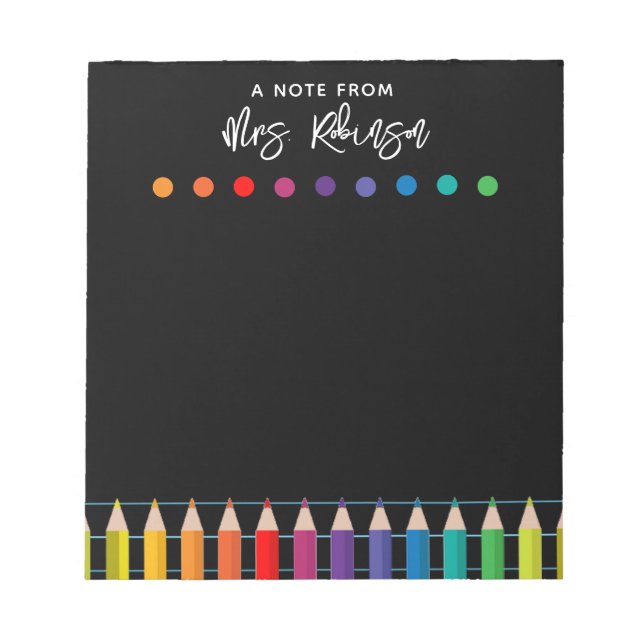 Rainbow Crayons Kindergarten Teacher Notepad (Front)