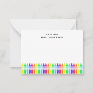 Rainbow Crayons Personalized Elementary Teacher  Card