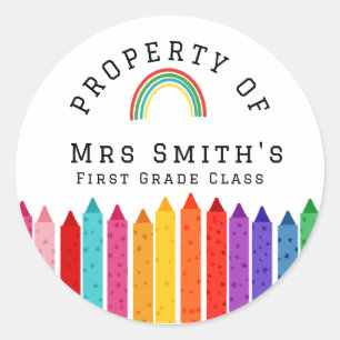 Rainbow Crayons Property Of Classroom Sticker Rain