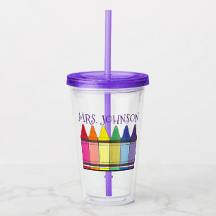 Rainbow Crayons School Art Teacher Education Acrylic Tumbler