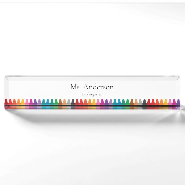 Rainbow Crayons Teacher Name Grade Nameplate (Front)