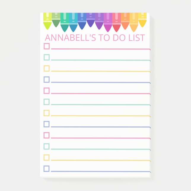 Rainbow crayons To Do List Post-it Notes (Front)