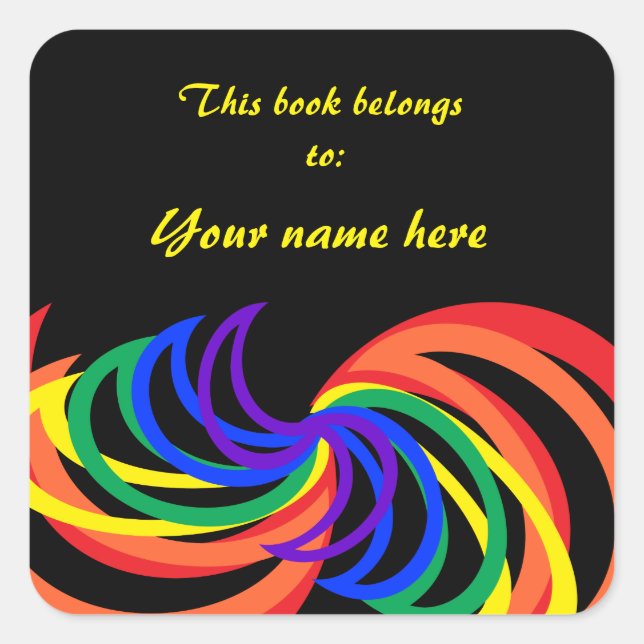 Rainbow Crescent Abstract Colours Bookplate Square Sticker (Front)