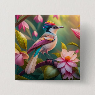 Rainbow crested Jay Fantasy Bird 2 Inch Square Button