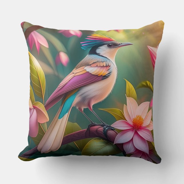 Rainbow crested Jay Fantasy Bird Throw Pillow (Front)