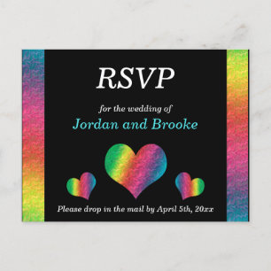 [Rainbow Crinkle Mariage] Coeurs carte RSVP noir