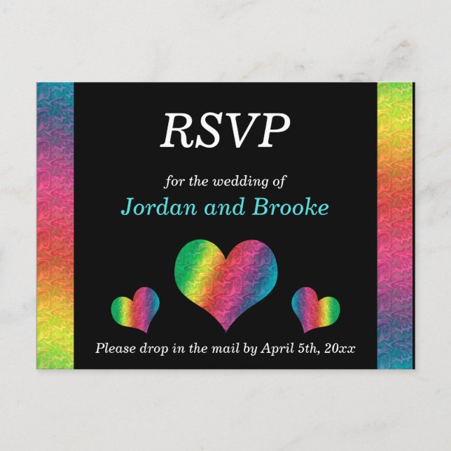 [Rainbow Crinkle Mariage] Coeurs carte RSVP noir (Devant)