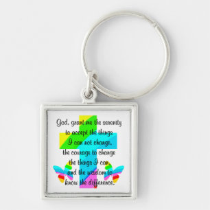 RAINBOW CROSS AND BUTTERFLY SERENITY PRAYER DESIGN KEYCHAIN