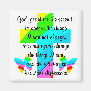 RAINBOW CROSS AND BUTTERFLY SERENITY PRAYER DESIGN MAGNET