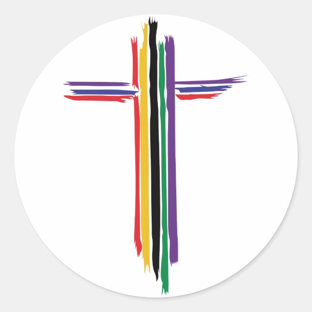 Rainbow Cross Classic Round Sticker (Front)