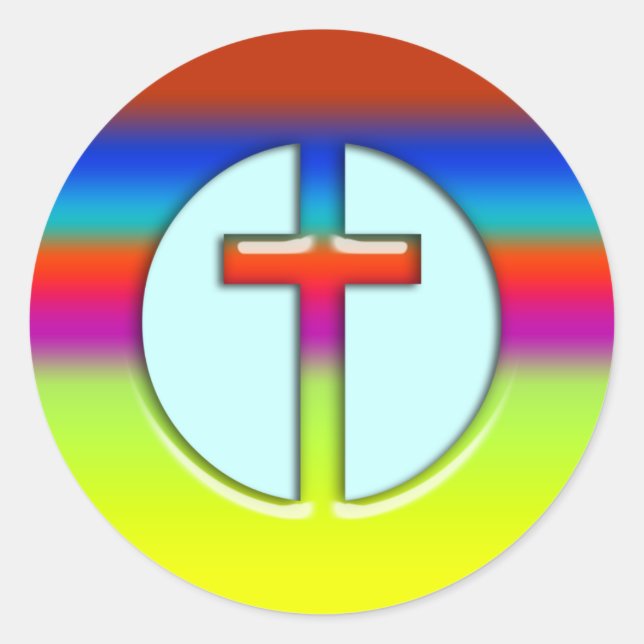 RAINBOW CROSS CLASSIC ROUND STICKER (Front)