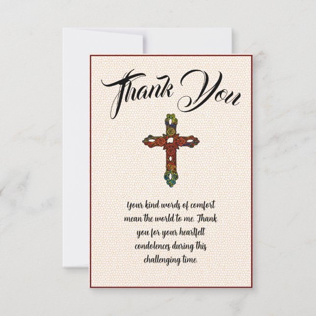 Rainbow Cross Thank You Message For Condolences Card (Front)