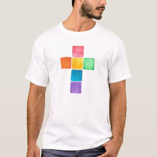 Rainbow Cross, watercolor squares T-Shirt