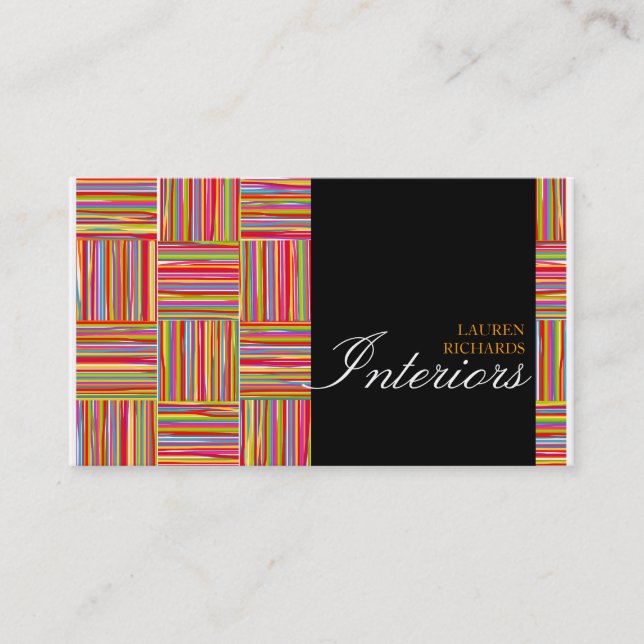 Rainbow crosshatch  + black interior design business card (Front)