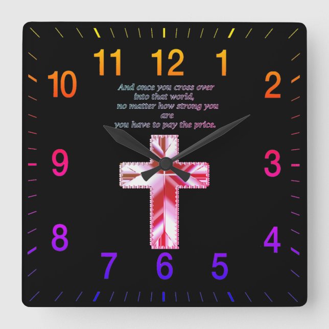 Rainbow Crucifix Cross with funny saying Square Wall Clock (Front)