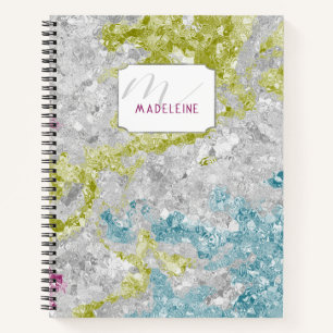 Rainbow Crushed Foil Chic Monogrammed Girly School Notebook