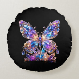 Rainbow Crystal Butterfly Colourful Sparkle Round Pillow