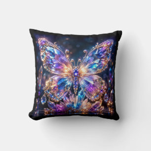 Rainbow Crystal Butterfly Colourful Sparkle Throw Pillow