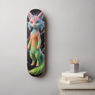 Rainbow Crystal Fox - Pastel Galaxy Beast - Kawaii Skateboard
