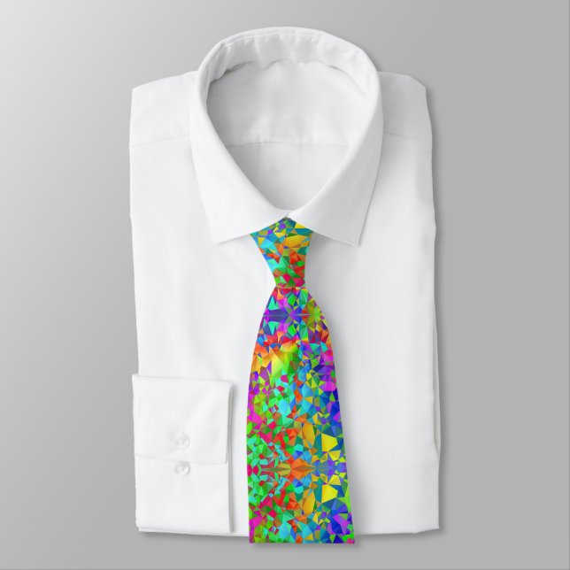 rainbow crystals, polygons, triangles pattern tie (Tied)