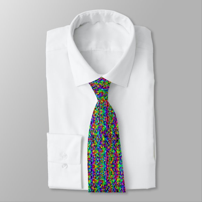 rainbow crystals, polygons, triangles pattern tie (Tied)