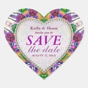 Rainbow Crystals Save the Date Heart Stickers
