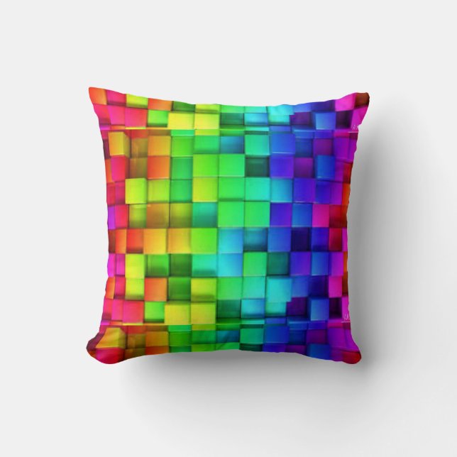 Rainbow Cubes Throw Pillow (Front)
