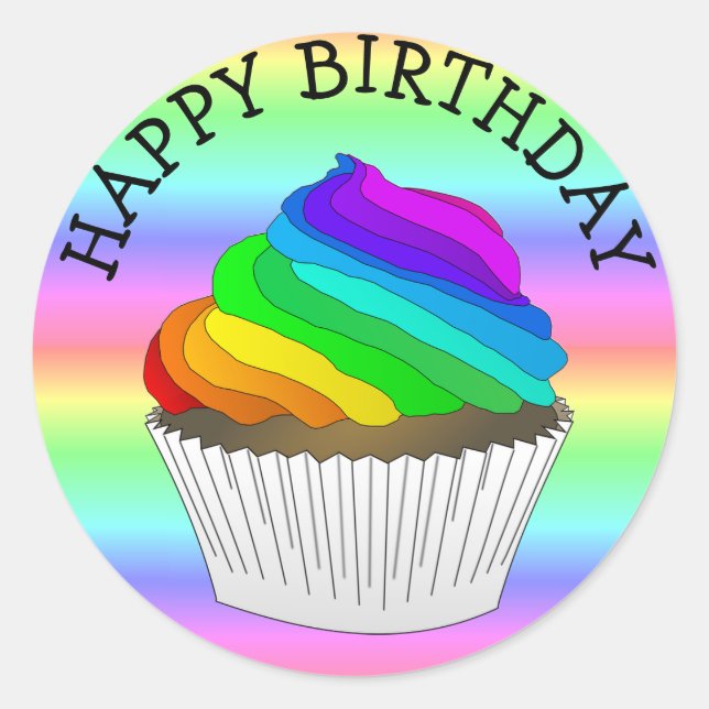 Rainbow Cupcake Joyeux Stickers Anniversaire (Devant)