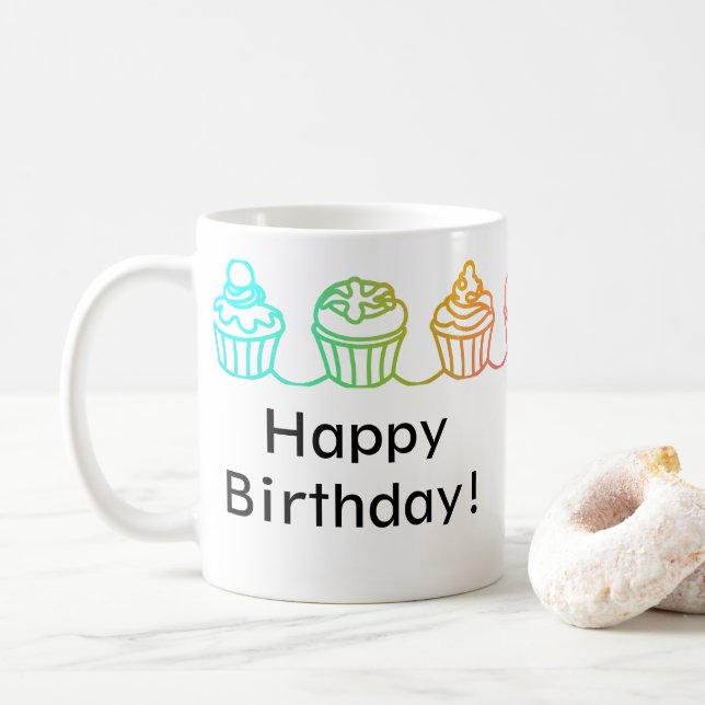 Rainbow Cupcakes Border Personalized Mug (With Donut)