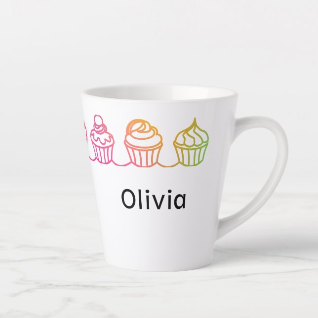 Rainbow Cupcakes Personalized Latte Mug (Right)