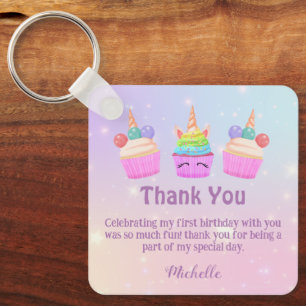 rainbow cupcakes thank you girl 1st birthday cute keychain