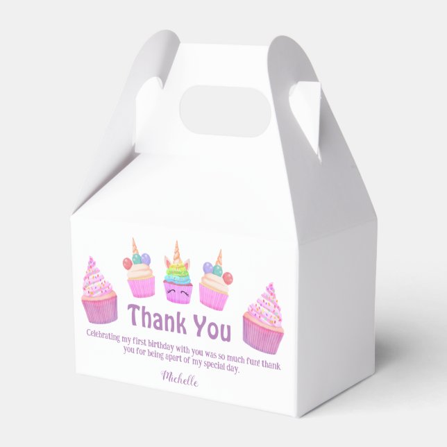 rainbow cupcakes thank you girl 1st birthday girly favor box (Front Side)