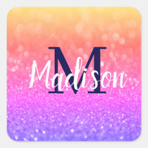 Rainbow Custom Glitter Name Personalized Square Sticker