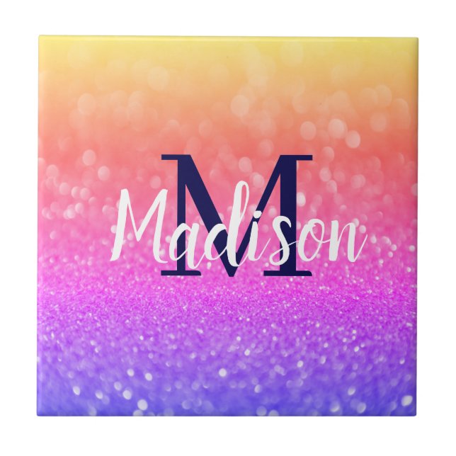 Rainbow Custom Glitter Name Personalized Tile (Front)