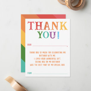 Rainbow Custom Message Fill In Thank You Birthday Card