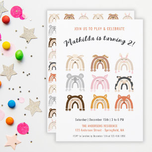 Rainbow Cute Animals Kids Birthday Party      Invitation